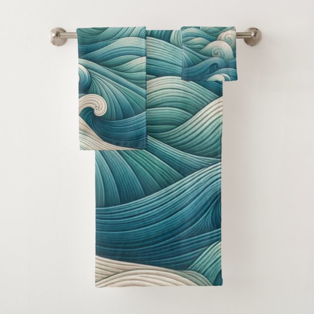 Conjunto De Toalhas A Corrente das Ondas do Oceano Home Studio (Insitu)