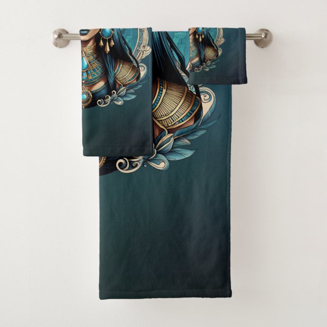 Conjunto De Toalhas A deusa egípcia está em cor azul. (Insitu)