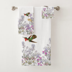 Conjunto De Toalhas A ervilha doce dos pássaros do colibri floresce