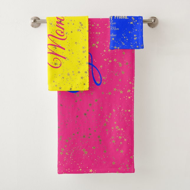 Conjunto De Toalhas A melhor mãe de sempre azul-rosa Modelo (Insitu)