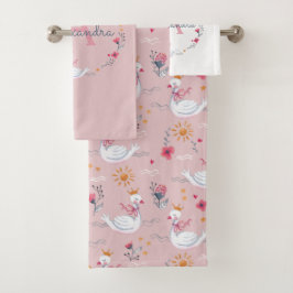 Conjunto De Toalhas A princesa bonita nadava crianças rosa