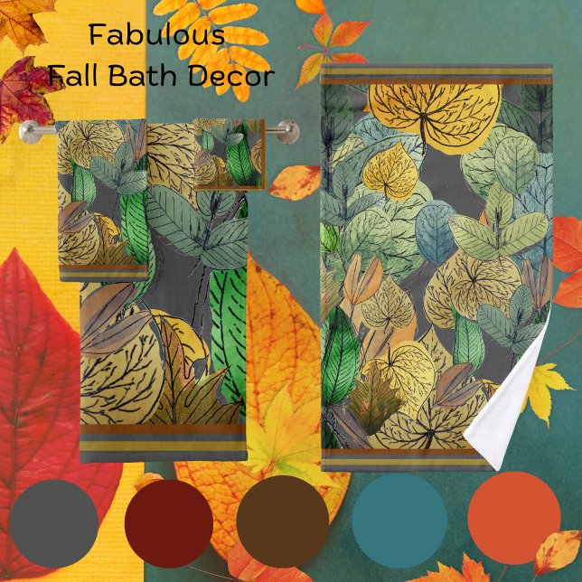 Conjunto De Toalhas A Queda Deixa Verde, Castanho, Ferrugem, Cinza Fum (Criador carregado)