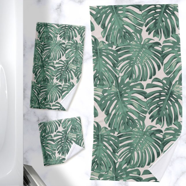 Conjunto De Toalhas A selva tropical deixa o verde pálido moderno (Pale green tropical leaf printed bath towel set)