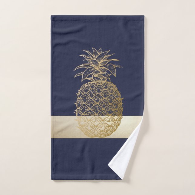 Conjunto De Toalhas Abacaxi Dourado,Listra  -Personalizado  (Toalha de mão)