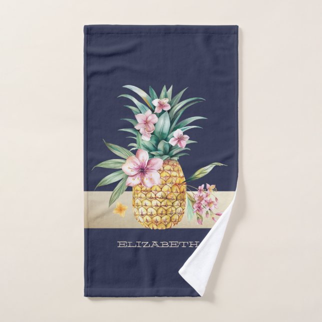 Conjunto De Toalhas Abacaxi Floral,Listrado (Toalha de mão)