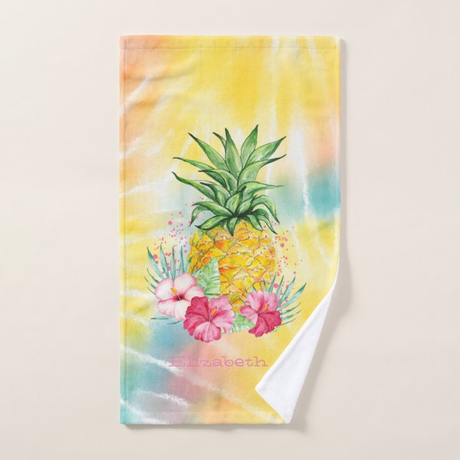 Conjunto De Toalhas Abacaxi,Hibiscus Aquarela Arco-Íris Tie Tye (Toalha de mão)