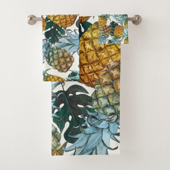 Conjunto De Toalhas Abacaxis Tropicais & Folhas Ilha Exótica (Insitu)