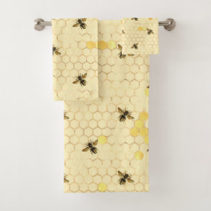 Conjunto De Toalhas Abelhas Amarelas na moda Douradas Honeycomb