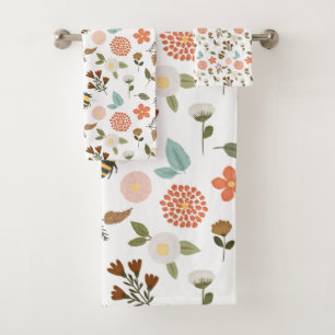Conjunto De Toalhas Abelhas bordados e flores