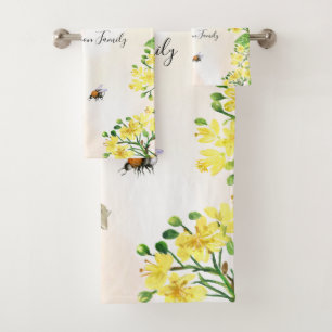 Conjunto De Toalhas Abelhas-desmancha, mel, amarelo, monograma