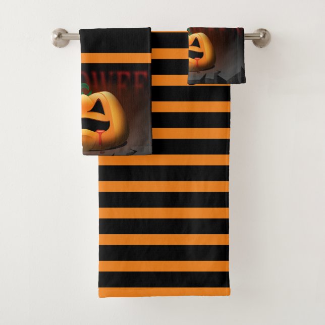Conjunto De Toalhas Abóbora de Halloween Laranja e Preto (Insitu)
