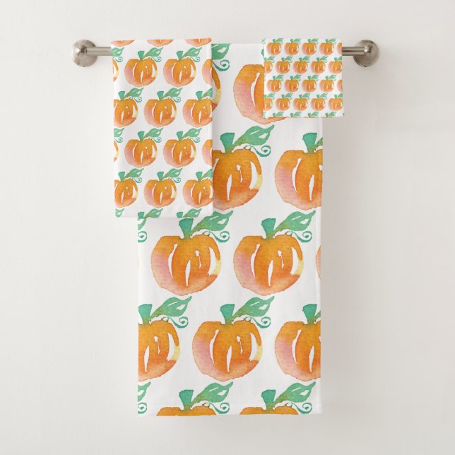 Conjunto De Toalhas Abóboras Laranja Modernas em Aquarela (Insitu)