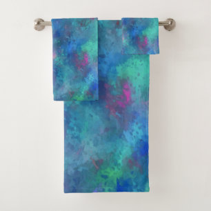 Conjunto De Toalhas Abstração da Aquarela de Cor Azul-Rosa