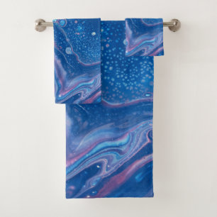 Conjunto De Toalhas Abstração de Agitação Marble Azul e Rosa
