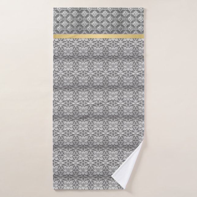 Conjunto de Toalhas Abstratas Cinza e Dourado Eleg (Toalha de Banho)