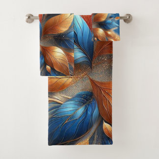 Conjunto de Toalhas Abstratas Turquesa Azul e Folh