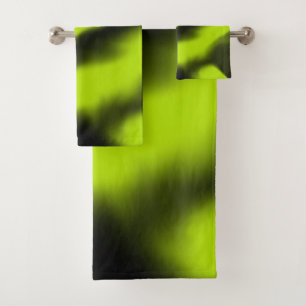 Conjunto De Toalhas Abstrato 3 em preto e Verde limão