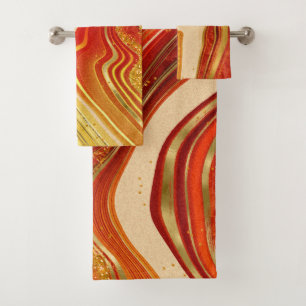 Conjunto De Toalhas Abstrato Agate Wedding Hot Orange ID827