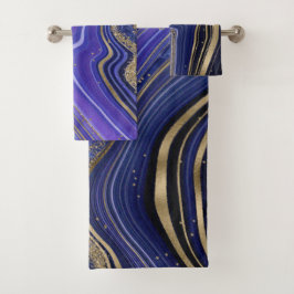 Conjunto De Toalhas Abstrato Agate Wedding Midnight ID827