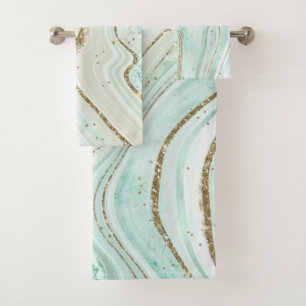 Conjunto De Toalhas Abstrato Agate Wedding Mint ID827