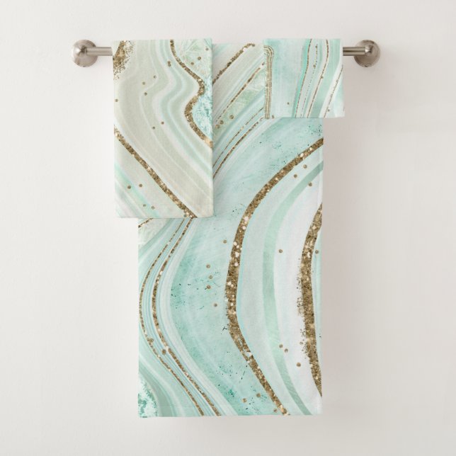 Conjunto De Toalhas Abstrato Agate Wedding Mint ID827 (Insitu)