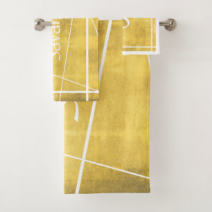 Conjunto De Toalhas Abstrato Amarela Simples Seu Nome É Separado