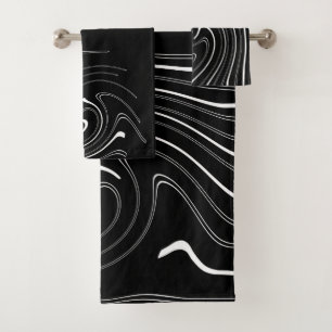 Conjunto De Toalhas Abstrato Art Preto Linhas Brancas Gêmeas Ba do Min