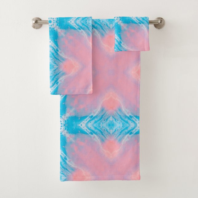 Conjunto De Toalhas Abstrato Azul Rosa (Insitu)