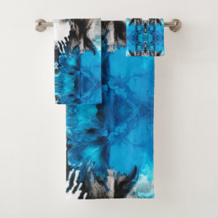 Conjunto De Toalhas Abstrato azul-turquesa, preto-e-branco