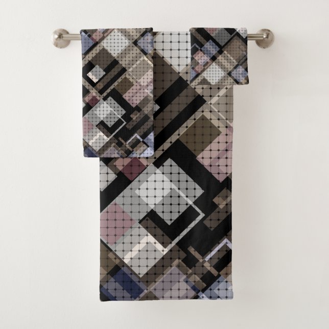 Conjunto De Toalhas Abstrato, bege, preto (Insitu)