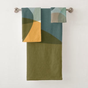 Conjunto De Toalhas Abstrato Boho Formas Geométricas Azul e Amarelo