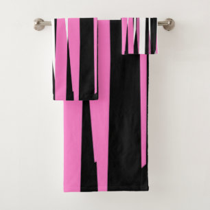 Conjunto De Toalhas Abstrato branco e preto-e-rosa