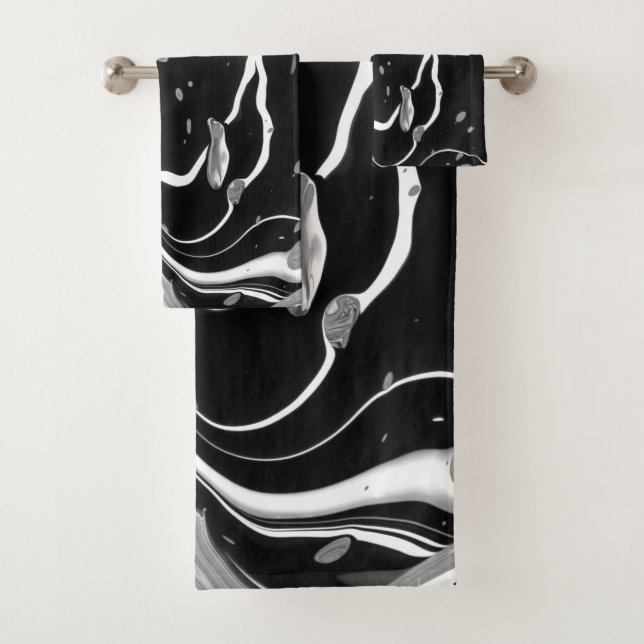 Conjunto De Toalhas Abstrato branco preto (Insitu)
