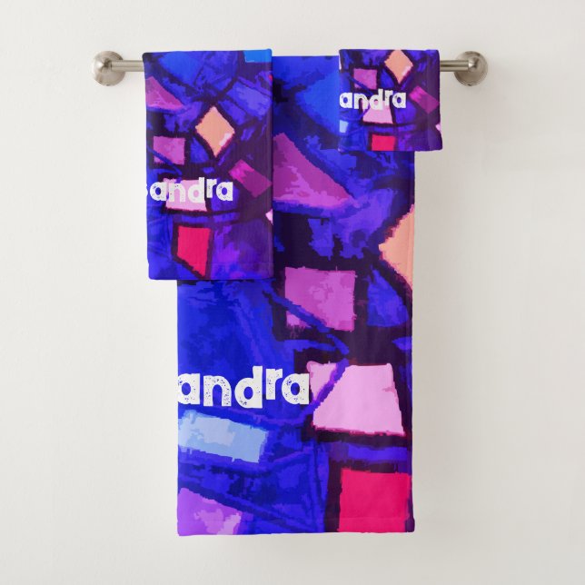 Conjunto De Toalhas Abstrato brilhante, cor-de-rosa, azul, marinho mon (Insitu)