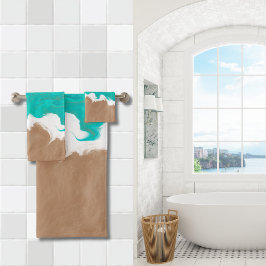 Conjunto De Toalhas Abstrato Caribe Turquesa Sea Shores Beach
