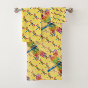 Conjunto De Toalhas Abstrato colorido amarelo da libélula