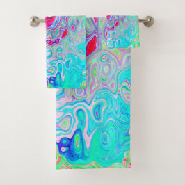 Conjunto De Toalhas Abstrato da Groovy com espiral retrógrada e verde