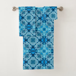Conjunto De Toalhas Abstrato de Aquarela Azul Denim Floral