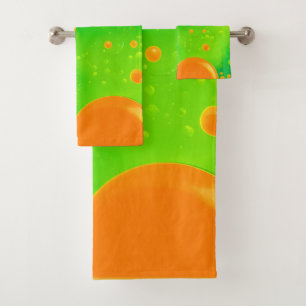 Conjunto De Toalhas Abstrato de Arte Laranja e Bolha Verde