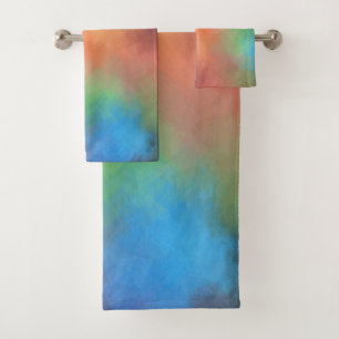 Conjunto De Toalhas Abstrato de Arte Vermelha Colorida Amarela Verde P