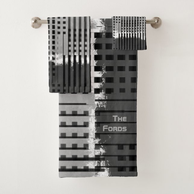 Conjunto De Toalhas Abstrato de Cinza de luxo moderno monograma (Insitu)
