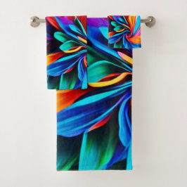 Conjunto De Toalhas Abstrato de Flor Arco-Íris Vibrante