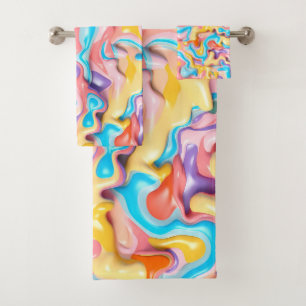 Conjunto De Toalhas Abstrato de Fluido Plástico Pastel
