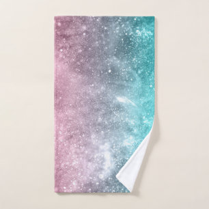 Conjunto De Toalhas Abstrato de galáxia azul-aqua-rosa-ombre
