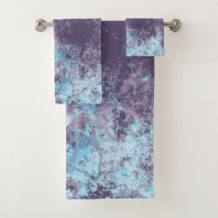 Conjunto De Toalhas Abstrato de mármore azul, rosa e roxo