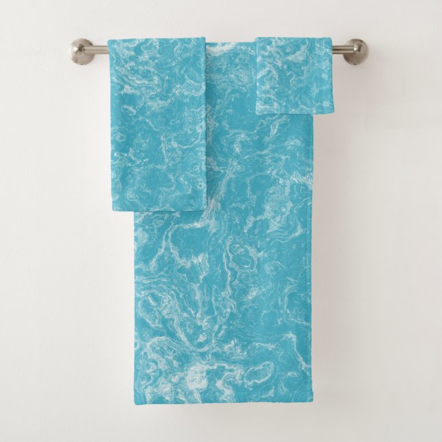 Conjunto De Toalhas Abstrato de mármore azul-turquesa e branco (Insitu)