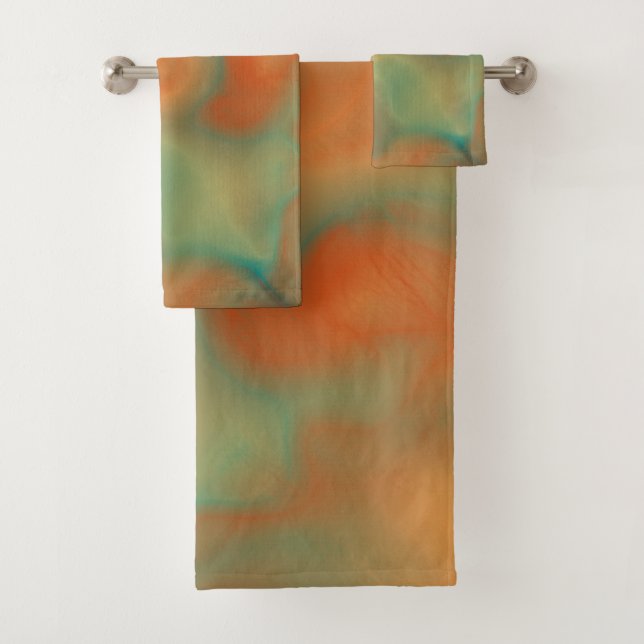 Conjunto De Toalhas Abstrato de mármore de ferrugem e turquesa (Insitu)
