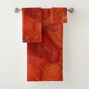 Conjunto De Toalhas abstrato de mármore laranja e vermelho