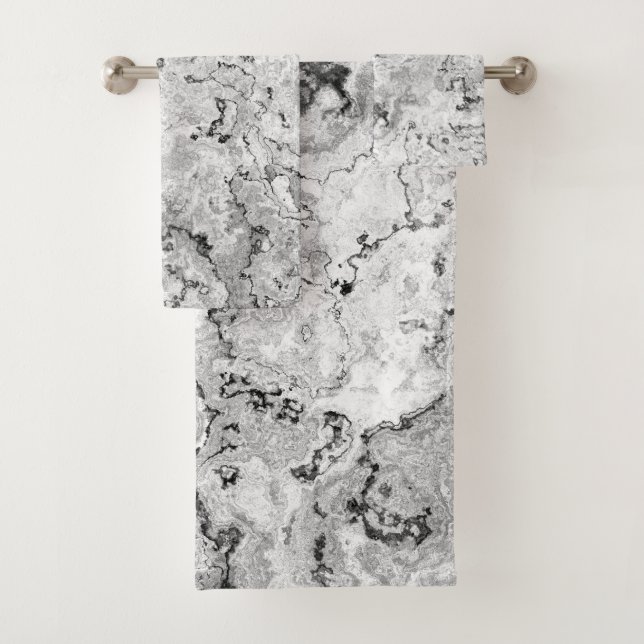 Conjunto De Toalhas Abstrato de mármore preto, branco e Cinza (Insitu)