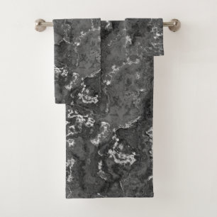 Conjunto De Toalhas Abstrato de mármore preto, branco e Cinza